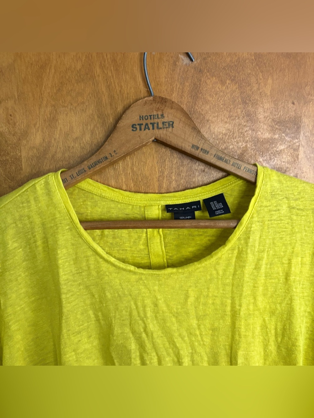 Tahari 100% Linen Yellow Blouse Top 2X Slouchy Asymmetrical Button Up Lagenlook - Picture 3 of 9